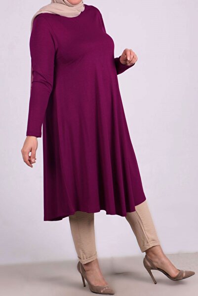 Eslina 28016 Large Size Mevlana Combed Cotton Tunic - Plum