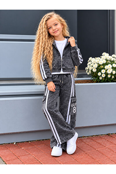 KOKOŞ BEBEK Girl's Washable Hooded Cardigan 3-Piece Set - 4/12 Years - 31938