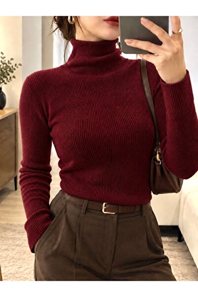 LUPERCUS unisex bordu trıko kazak balıkçı yaka slimfit boğzlı kazak