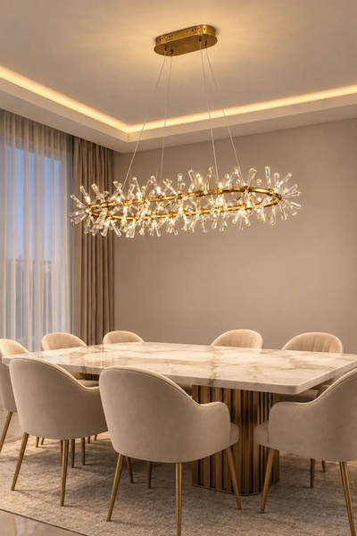 Elvora Home Modern (PREMİUM) Gold Taşlı Sarkıt Avize Dekoratif Halka Tasarım ...
