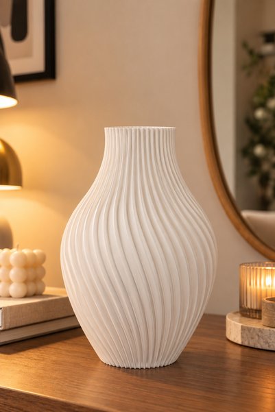 MARVİN CAT TETRA'S 3D Baskı Modern Dekoratif 25 cm Vazo – Beyaz Minimal Tasar...