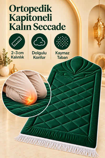 ARVARES Ortopedik Kapitoneli Diz Ağrıtmayan Süngerli Kalın Seccade Kaymaz Tab...