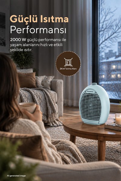 KUMTEL 2000 W 3 Kademeli Sıcak-Soğuk Üflemeli Elektrikli Fanlı Isıtıcı Mavi LX-6331