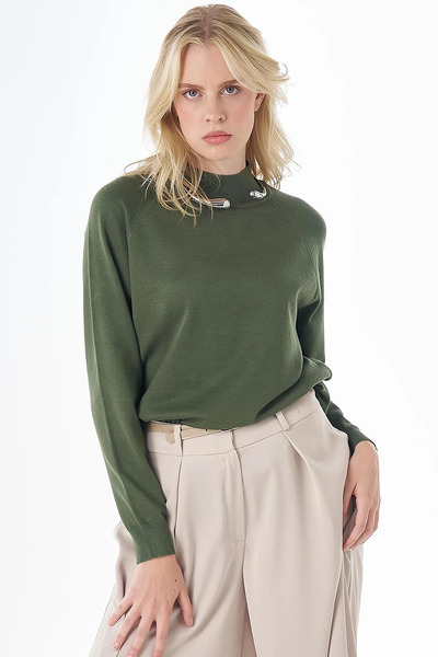 Kayra Half Turtleneck Viscose Knitwear Tunic Forest Green