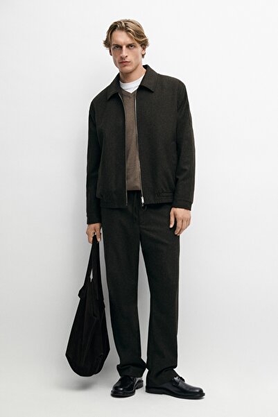 Massimo Dutti Yün karışımlı flanel pantolon total look