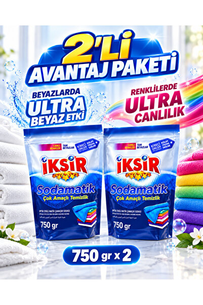 Sodamatik Çok Amaçlı Matik Çamaşır Sodası Optik Etkili Kireç Önleyici 2 x 750 gram