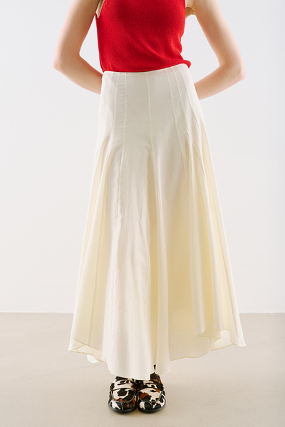 Manuka Asymmetric Draped Cotton Skirt Ecru