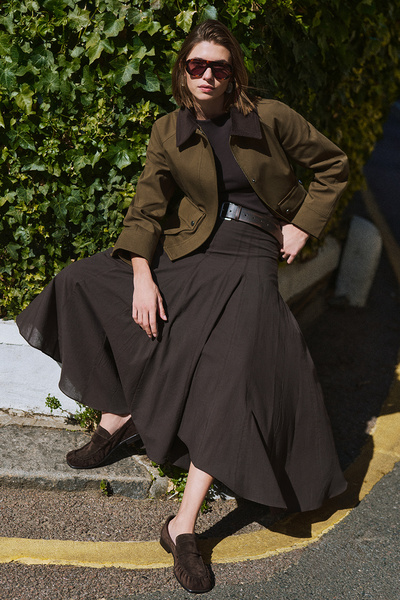 Manuka Asymmetric Draped Cotton Skirt Dark Brown
