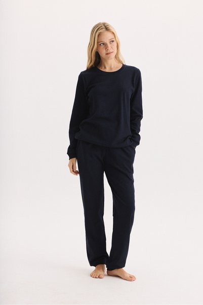 Etoile 100% Cotton Long Sleeve Solid Color Cuffed Women's Pajama Set with Pockets 98512
