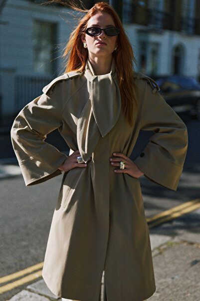 Manuka Trench Coat with Collar Fastening Detail Sand Color