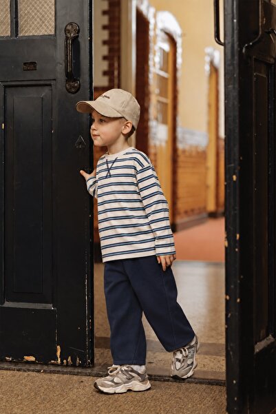 Cigit Oversize Mevsimlik Geniş Kesim Pantolon Takım 2-7 Yaş Lacivert Çizgili