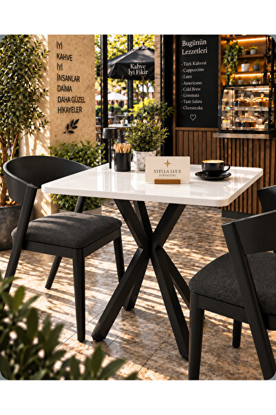 Stella luce Mutfak Cafe Balkon Bahçe Restoran Yemek Masası 70X70 Siyah Beyaz ...