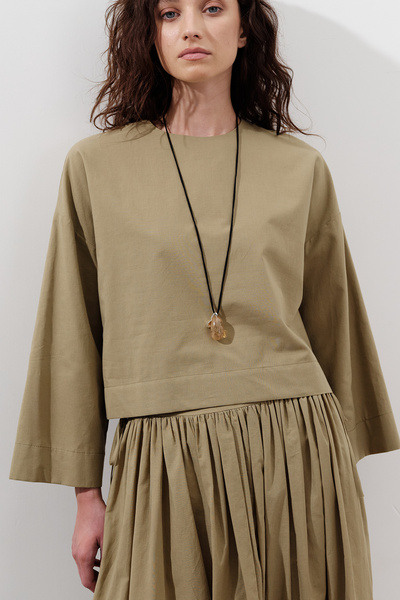 Manuka Cotton Cropped Long Sleeve Blouse EARTH