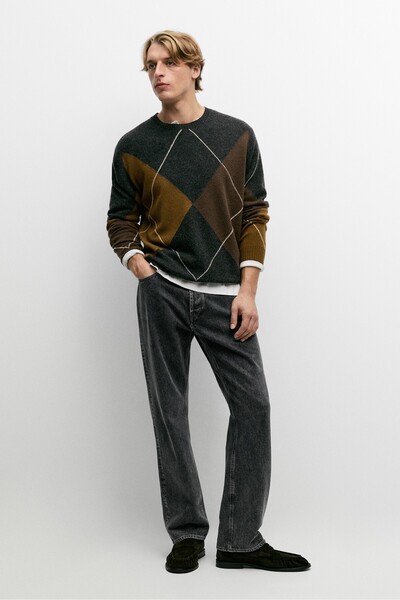Massimo Dutti %100 yün Argyle triko kazak