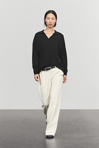 Massimo Dutti Oversize polo yakalı %100 kaşmir triko kazak