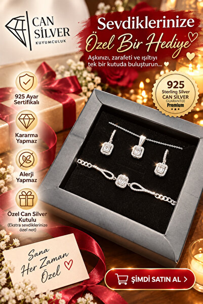 CAN SİLVER 925 Ayar Gümüş 3 Lü Baget Set- Baget Kolye Set (Özel Kutulu)-Annel...