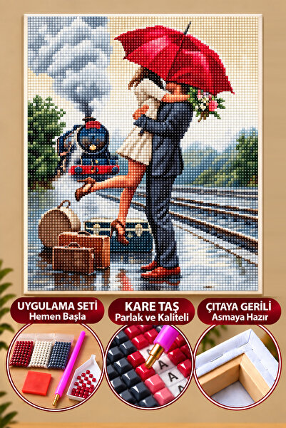 HONDEP 5d Elmas Boyama Mozaik Tablo Tuvale Gerili 40x50 Cm Özlenen Sevgili Pu...