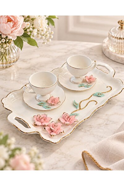 Onedekor 2-Person Avery Porcelain Tray Coffee Cup Set