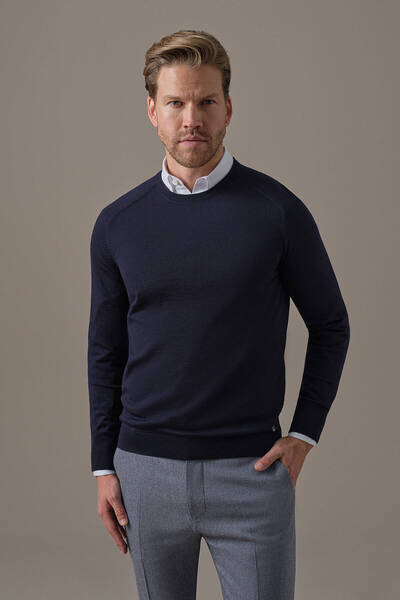 Hemington Extrafine Merino Bisiklet Yaka Lacivert Triko