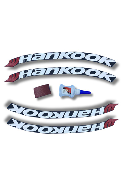 Hankook Motorsiklet Lastik Yazısı 2.5 Cm 8 Adet Tutkal Beyaz Lastik Yanağı Sticker Arma