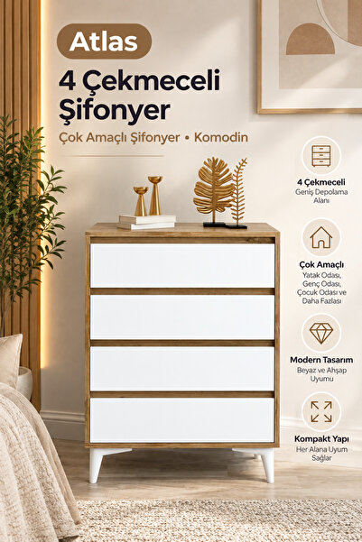 Atlas 4 çekmeceli Şifonyer Çok Amaçlı Şifonyer Komidin