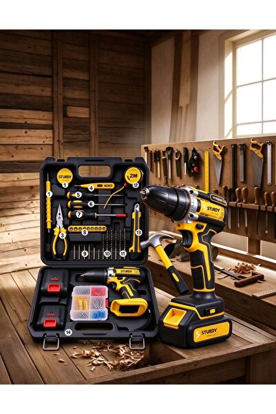 Sturdy 100 Parça Set Matkap 256 Vf 1,2ah Darbeli Lion-çift Akülü Metal Şanzum...