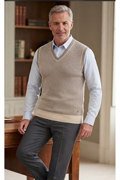 güncüoğlu V-Neck Steel Knit Men's Sweater