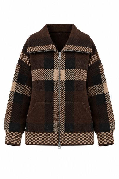 Zelish My Sister Coffee Square Patterned Cardigan