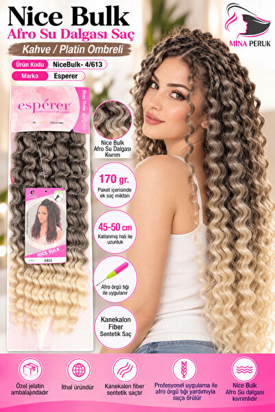 Mina Peruk Nice Bulk Afro Su Dalgası Saç - Kahve / Platin Ombreli