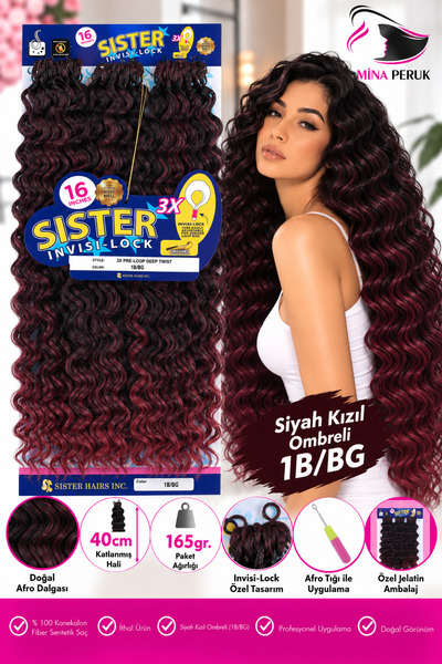 Mina Peruk Sister Afro Dalgası Saç-Siyah Kızıl Ombreli 1B/BG