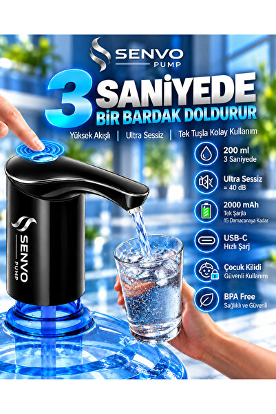 Genel Markalar Senvo Pump Damacana Su Pompası – Hızlı Dolum, Ultra Sessiz, Tek Şarjla 15 Damacanaya Kadar