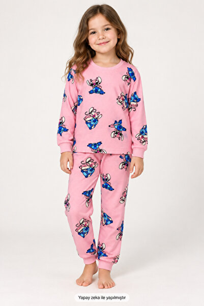 mışıl mışıl kids Set de pijamale pentru fete, 100% bumbac, cu model Stitch roz