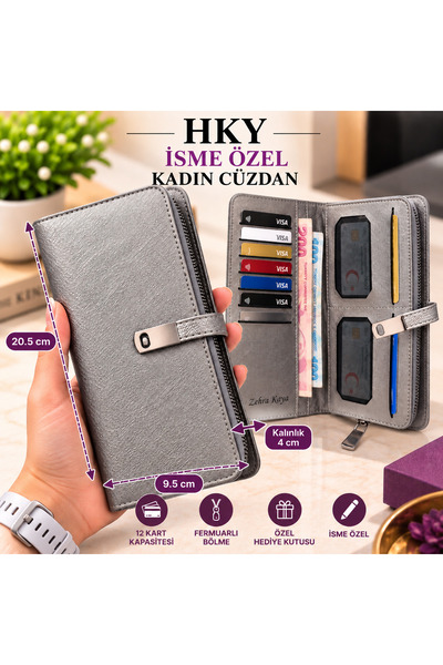 HKY İsme Özel Çok Kullanışlı Büyük Boy Kadın Cüzdan