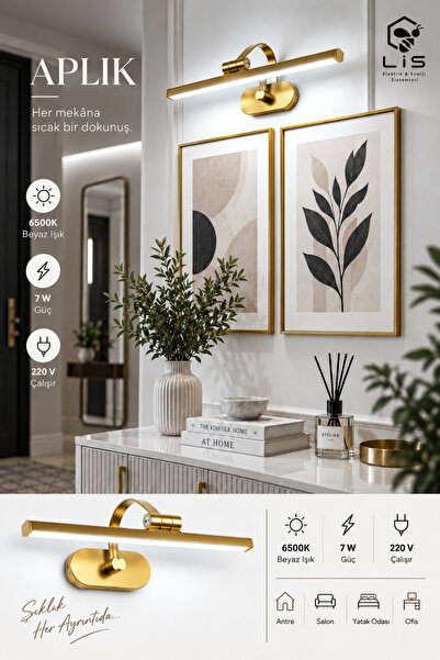 Gold Elektrikli 6W Flüt Aplik Tablo Banyo Ayna Üstü Aydınlatma Beyaz Işık