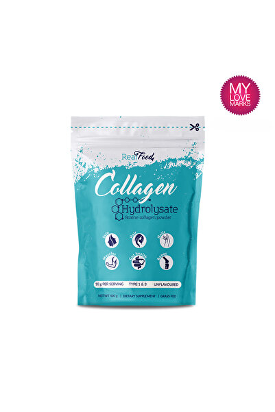 RealFood Colagen hidrolizat, Fara aroma, Tip I si III, 400g / 40 doze)