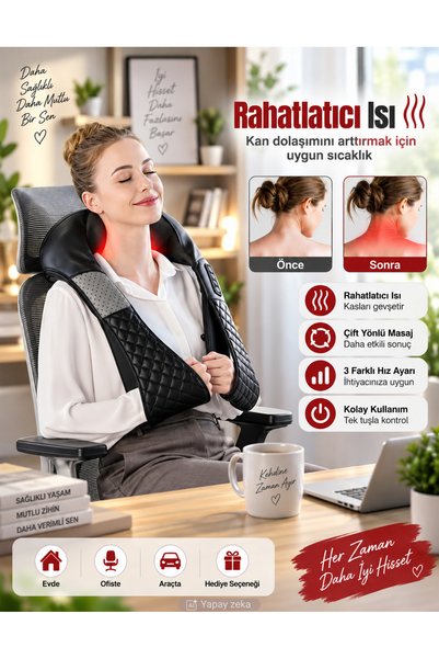 Folveit Kneading Ovmalı Isıtmalı Masaj Yastığı Boyun Bel Sırt Omuz Şarjlı Masaj Aleti