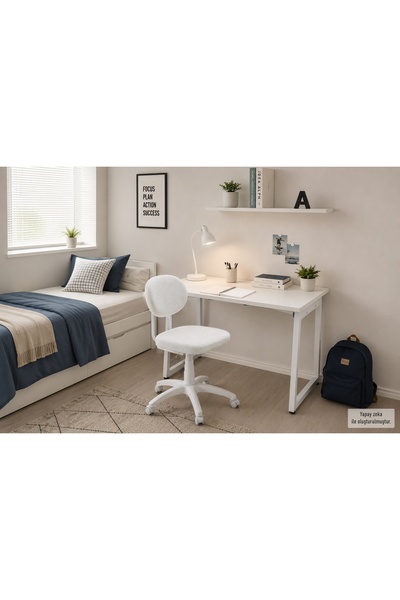 Vivense BİGA OFİS MASASI VE DENİZ KOLSUZ SANDALYE SET, BEYAZ, 60X90 CM