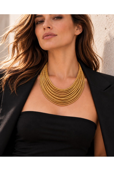 Kutcha Accessories Aura Metallic Multi-Layered Cord Necklace – Gold/Silver Co...