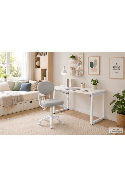 Vivense BİGA OFİS MASASI VE DENİZ KOLLU SANDALYE SET, KIRÇILLI GRİ, 60X120 CM