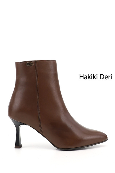 GÖNDERİ(R) Kadın Kahve Antik Fermuarlı Sivri Burun Hakiki Deri Bot
