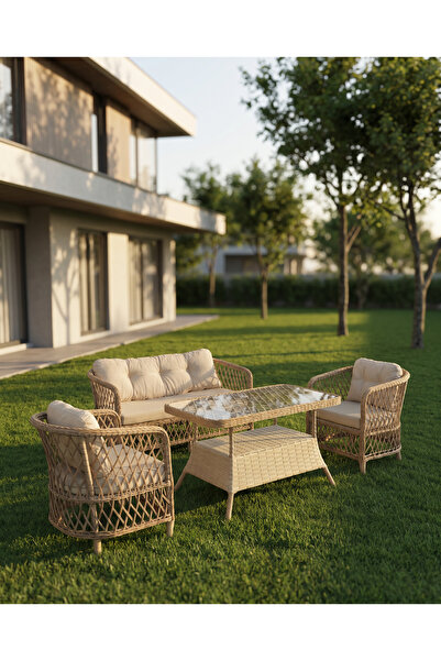 Tu Tienda TİRE ALÜMİNYUM 2+1+1+MASA(70*120) BAHÇE BALKON MUTFAK TAKIMI, BAMBU...