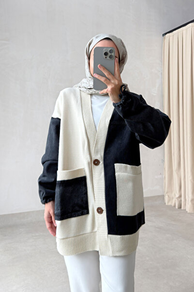 Ka Hijab Double Pocket Design Hijab Cardigan - Black