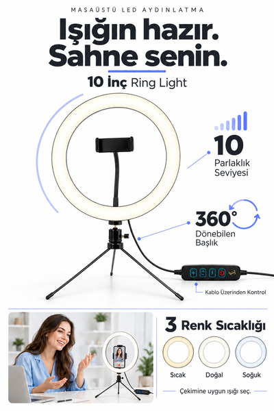 EN SİGA Masa Ayaklı 10 Inç Led Ring Lıght Influencer Youtuber Tiktok Telefon ...