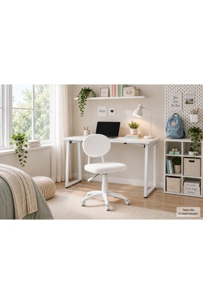 Vivense BİGA OFİS MASASI VE DENİZ KOLSUZ SANDALYE SET, BEYAZ, 60X120 CM