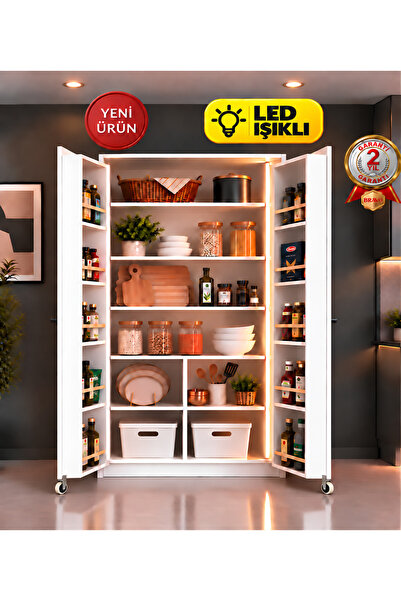 Bravo Home Bravo P11 LED Işıklı 2 Kapaklı Kiler ve Erzak Dolabı – Çok Raflı M...