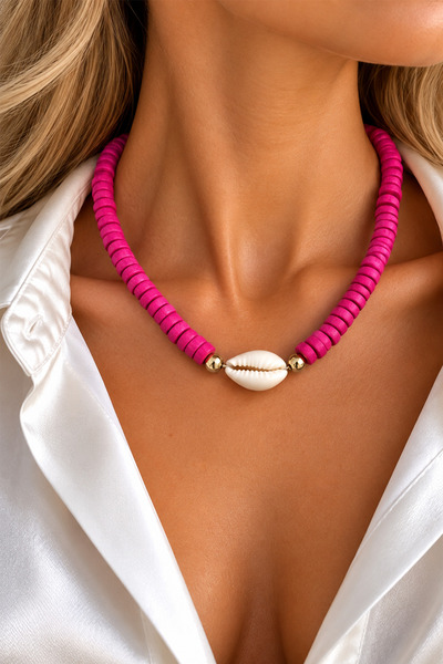 Modex Pink Color Sea Shell Colorful Bead Necklace (45cm)