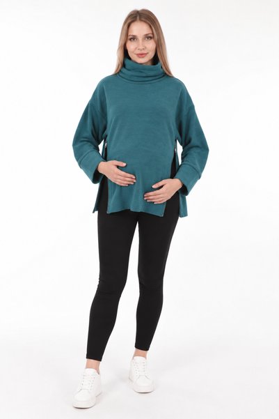 Luvmabelly Myra4281 Fermuarlı Hamile Sweatshirt -yeşil