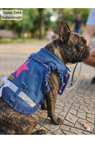 Köpek Denim Yelek, Pembe Yıldızlı Kot Yelek, L Beden, Küçük Irk