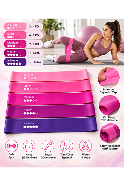 Arkagan 5li Pilates Egzersiz Bandı Seti, Pilates Egzersiz Bandı, 5li Aerobik ...