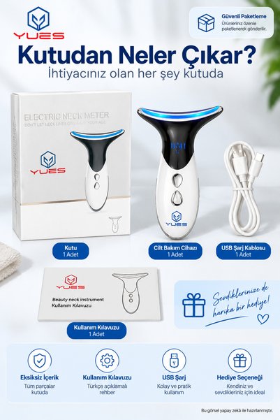 YUES Yüz ve Boyun Kırışıklık Giderici EMS Masaj Aleti 4 Mod 3 Kademe LED Cilt Bakım Cihazı
